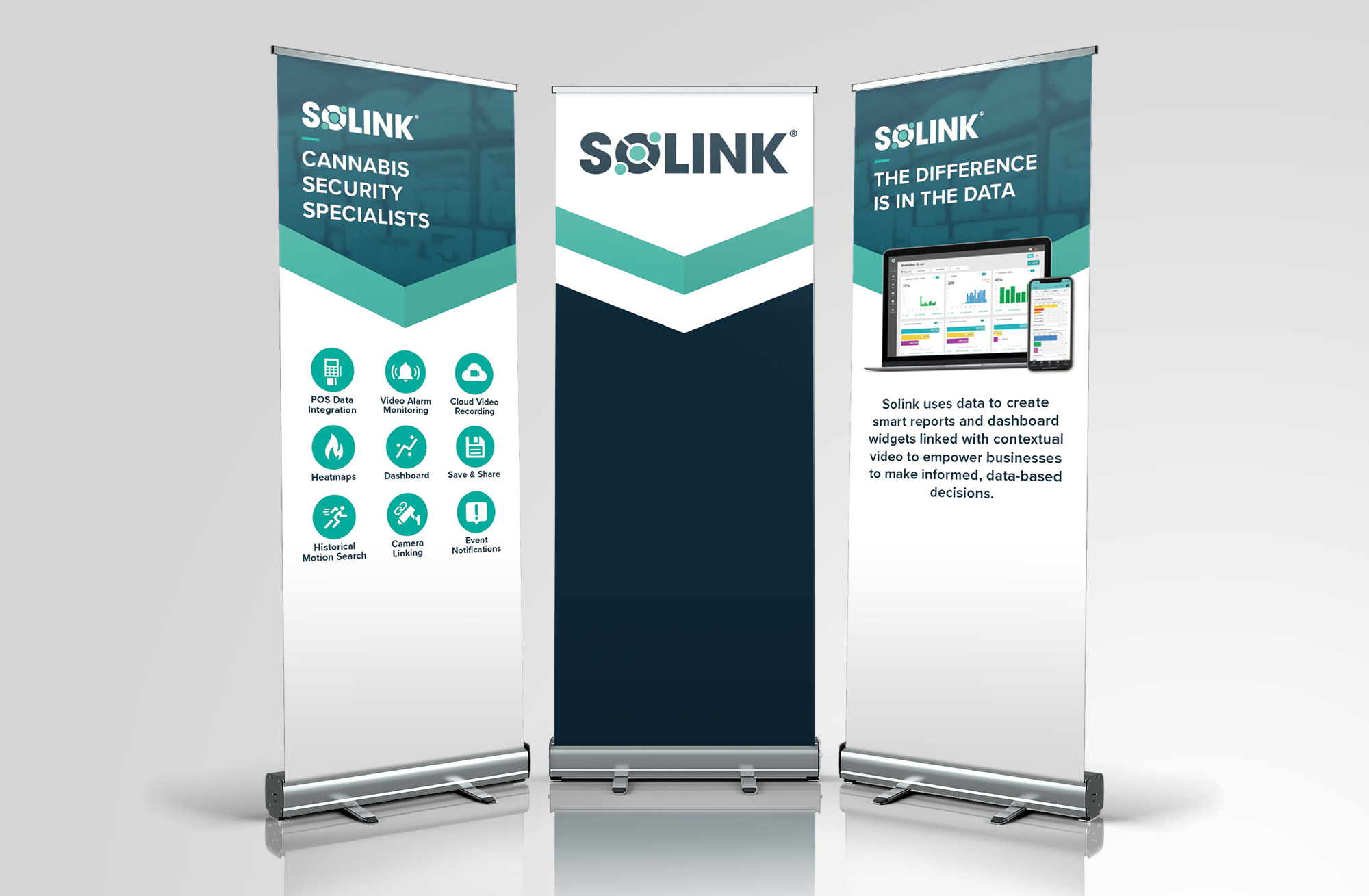 Three Solink tradeshow banners